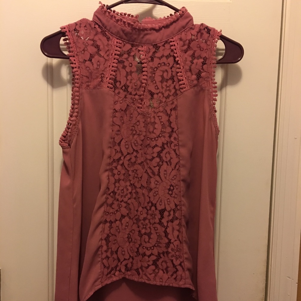 Mauve sleeveless lace blouse
